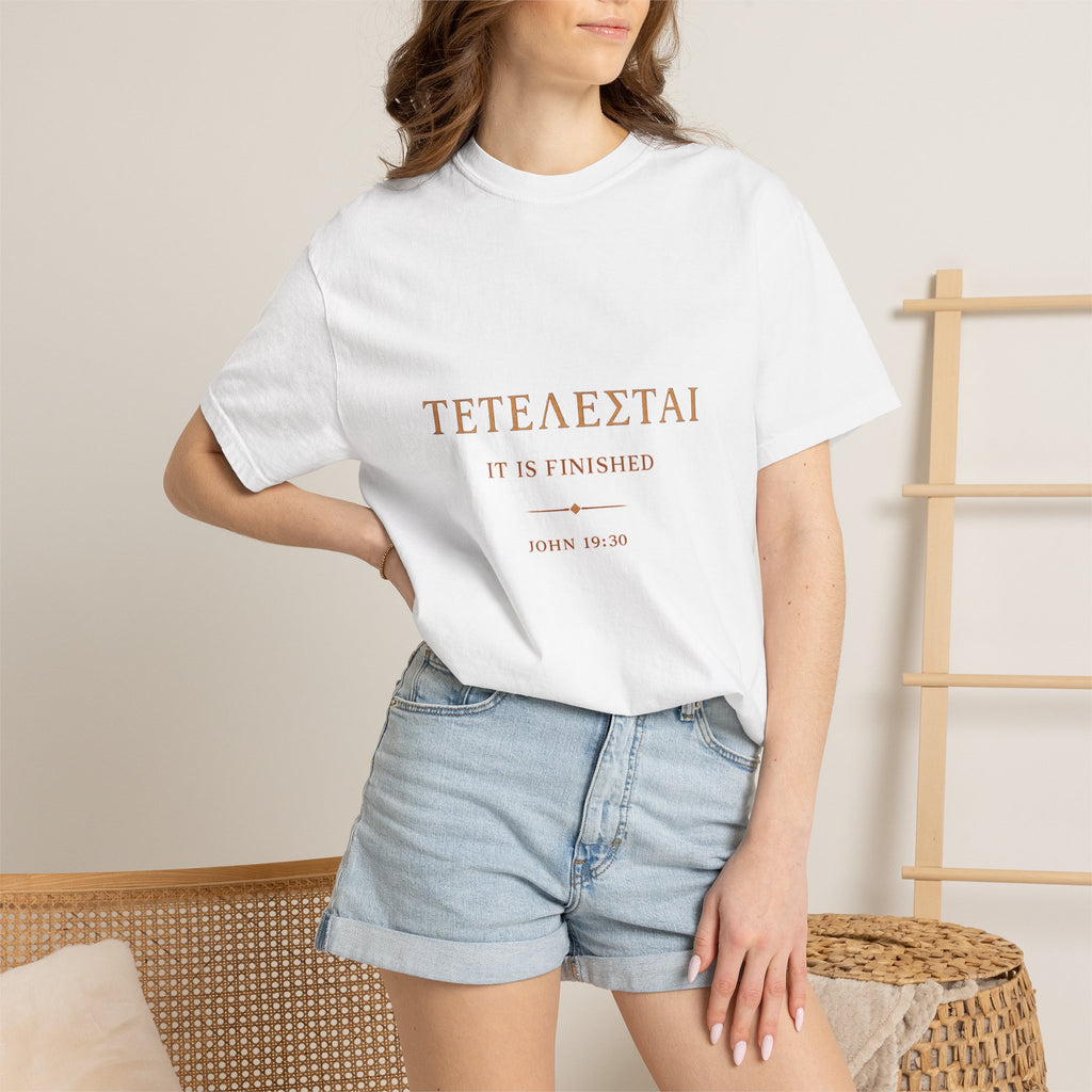 Tetelestai It Is Finished Shirt | John 19:30 Christian T-Shirt | Minimalist Bible Verse Tee | Comfort Colours