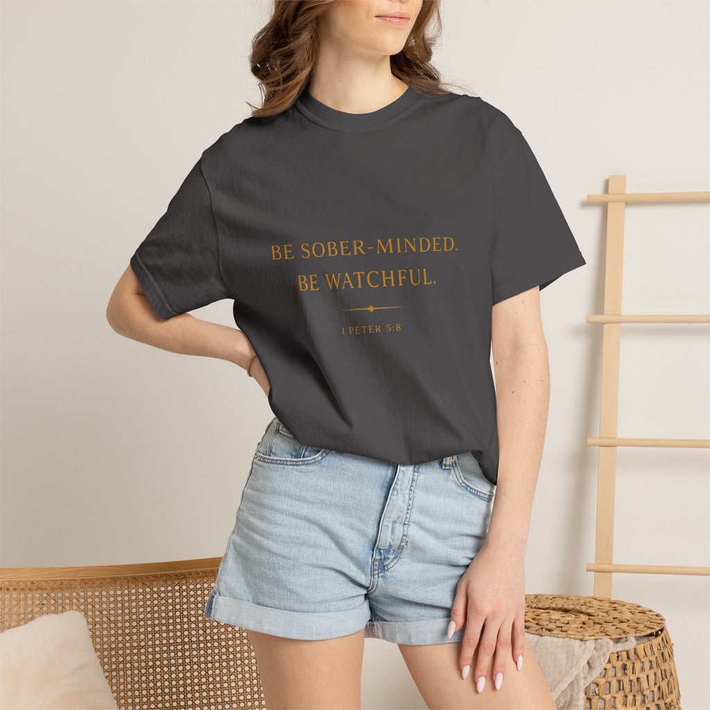 1 Peter 5:8 Christian T-Shirt | Be Sober-Minded Be Watchful | Minimalist Christian Shirt | Comfort Colours Tee