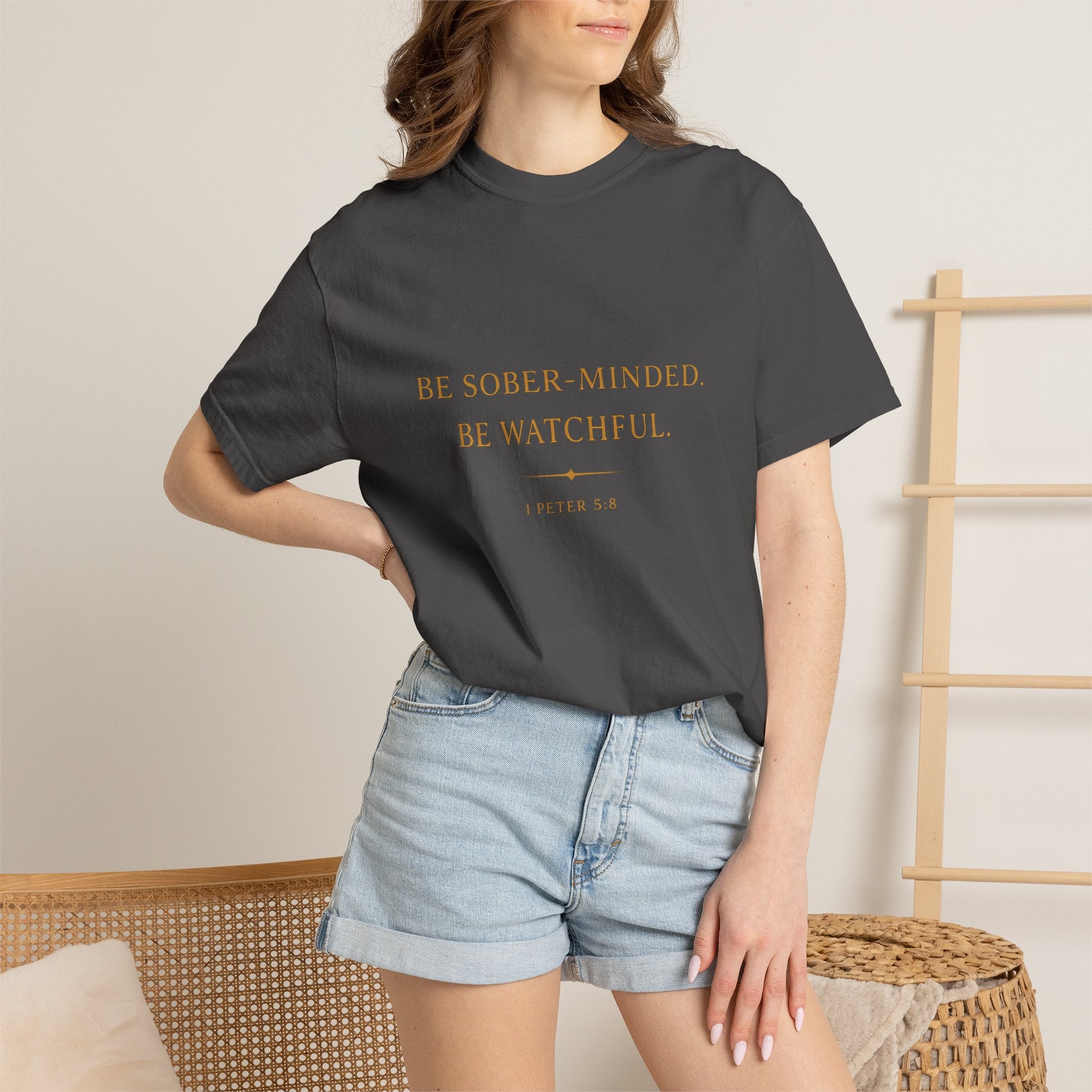 1 Peter 5:8 Christian T-Shirt | Be Sober-Minded Be Watchful | Minimalist Christian Shirt | Comfort Colours Tee