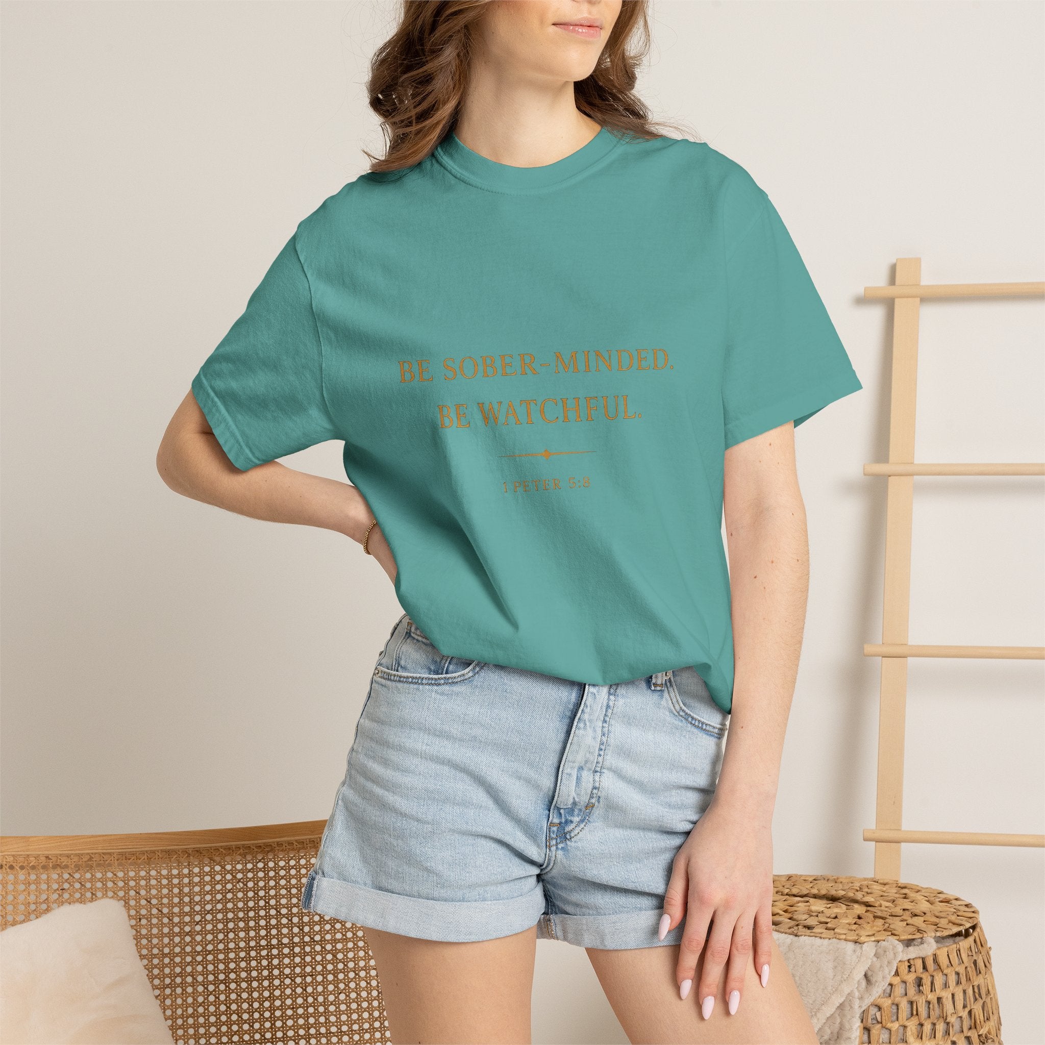 1 Peter 5:8 Christian T-Shirt | Be Sober-Minded Be Watchful | Minimalist Christian Shirt | Comfort Colours Tee