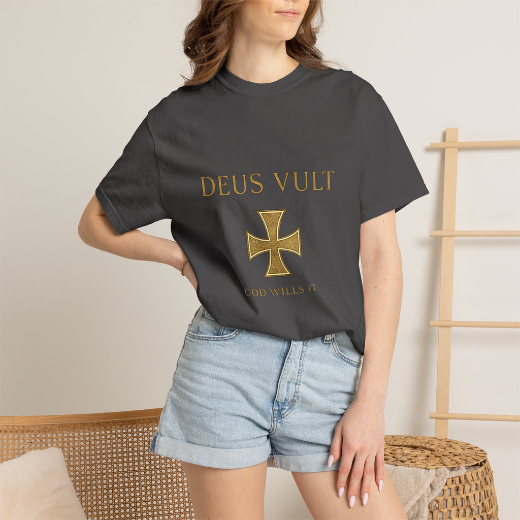 Deus Vult Shirt | God Wills It Christian T-Shirt | Medieval Cross Faith Tee | Comfort Colours