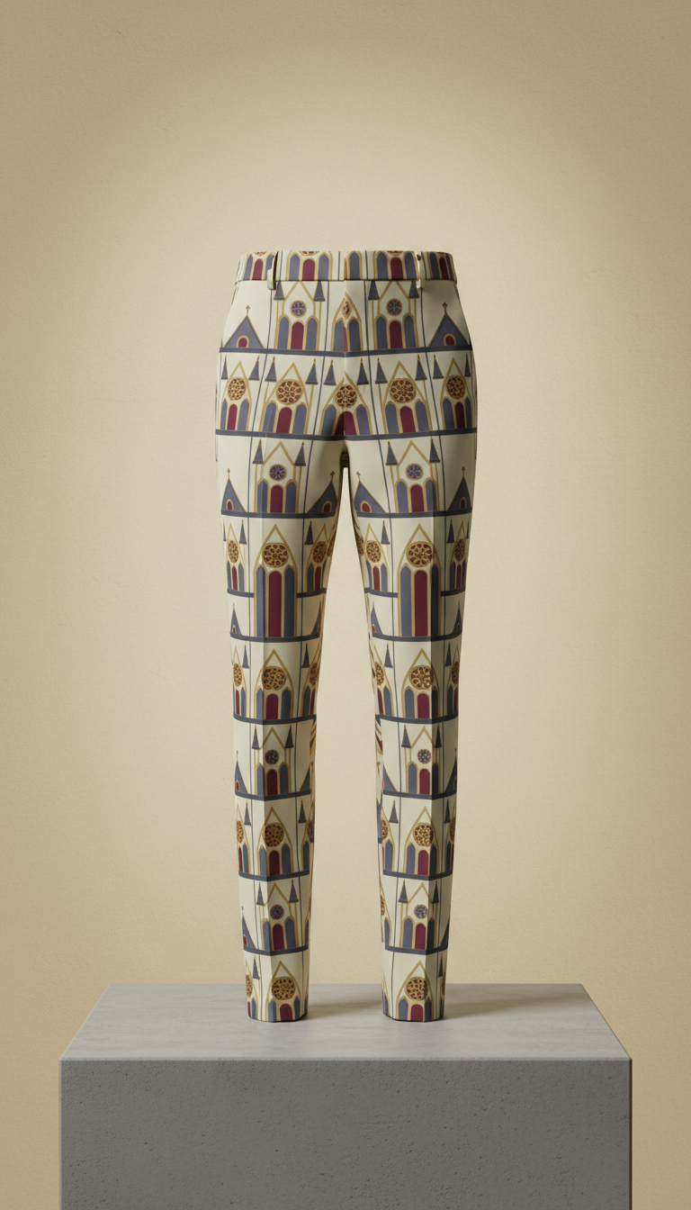 Tailored trousers with cathedral motif