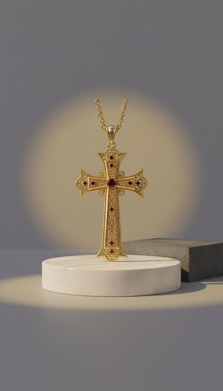 Statement pendant with gilded cross
