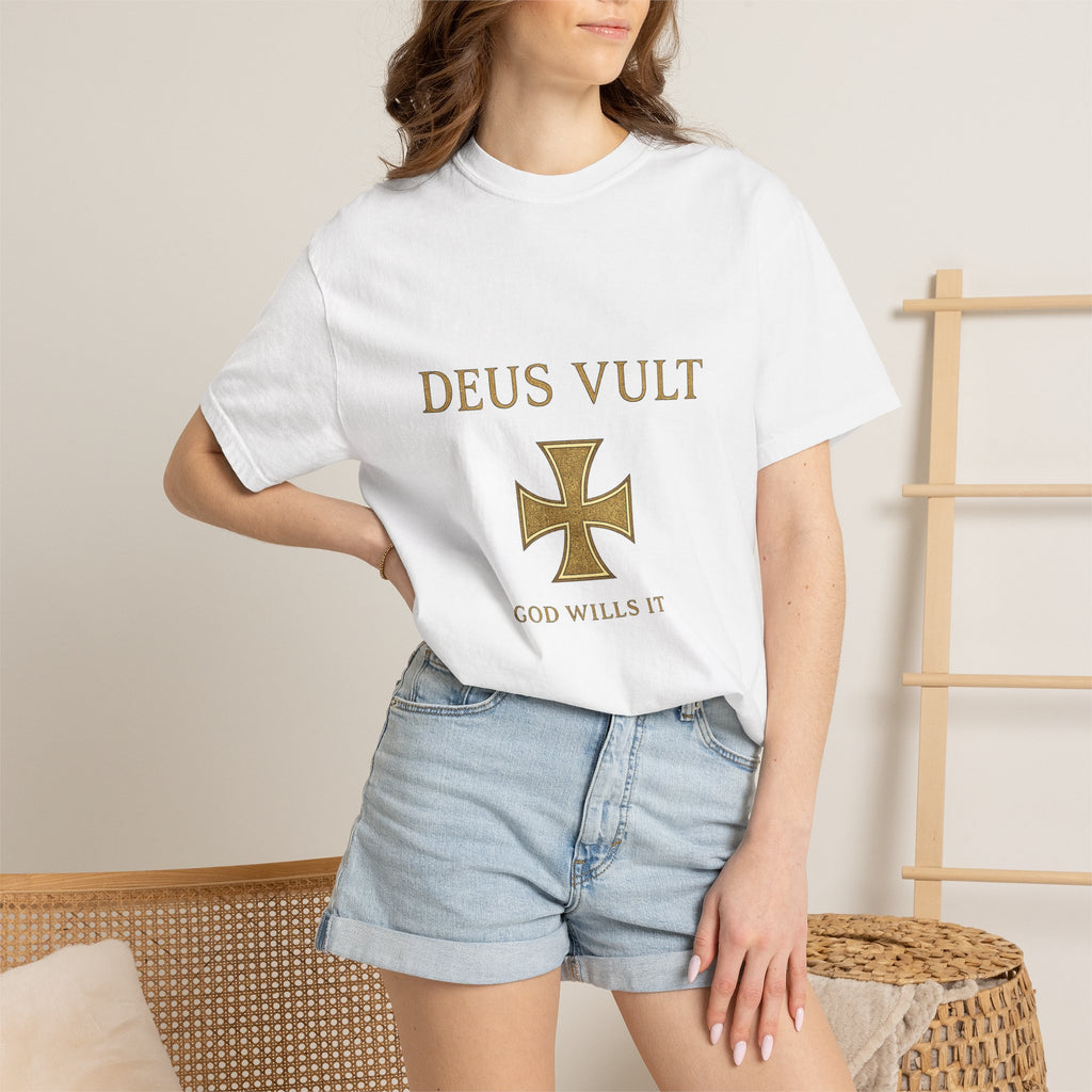 Deus Vult Shirt | God Wills It Christian T-Shirt | Medieval Cross Faith Tee | Comfort Colours