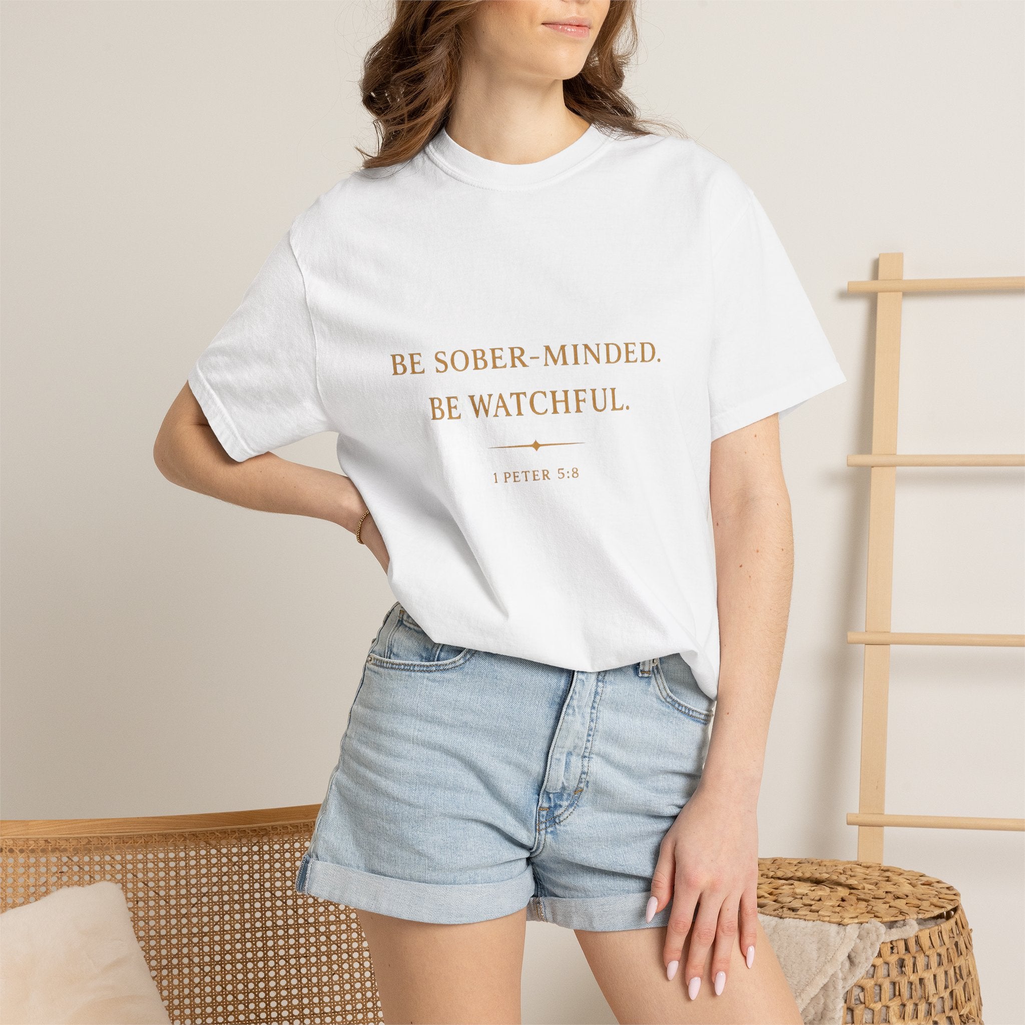 1 Peter 5:8 Christian T-Shirt | Be Sober-Minded Be Watchful | Minimalist Christian Shirt | Comfort Colours Tee